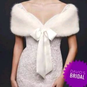Ivory faux fur wrap with ivory satin tie